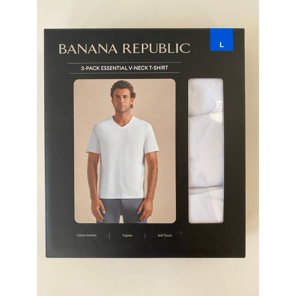 Banana Republic Mens 3 Pack Essential V Neck T Shirts White L New In Box Tagless